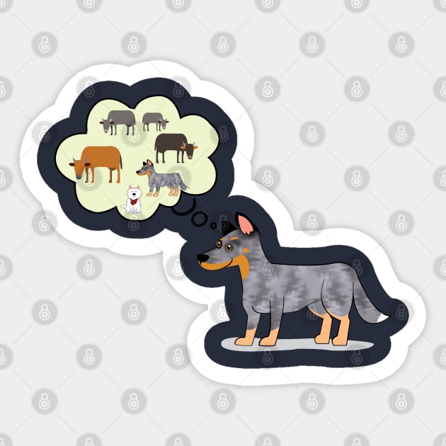 Blue heeler and westie love cattle Sticker by Brash Ideas